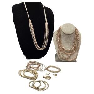 Blush jewelry lot 2 Necklaces Earrings Rings Crystals Sparkly 3 Bracelets Boho